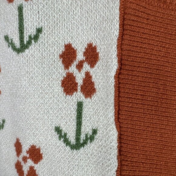 DAZY Women's S Crew LS Double Breasted Button Cardi Sweater Rust Floral EUC - Picture 5 of 12